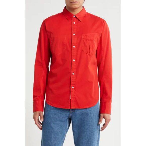 Rag & Bone Arrow Red Button Front Garment Dyed Shirt Men's Large Cotton Blend - Picture 1 of 9
